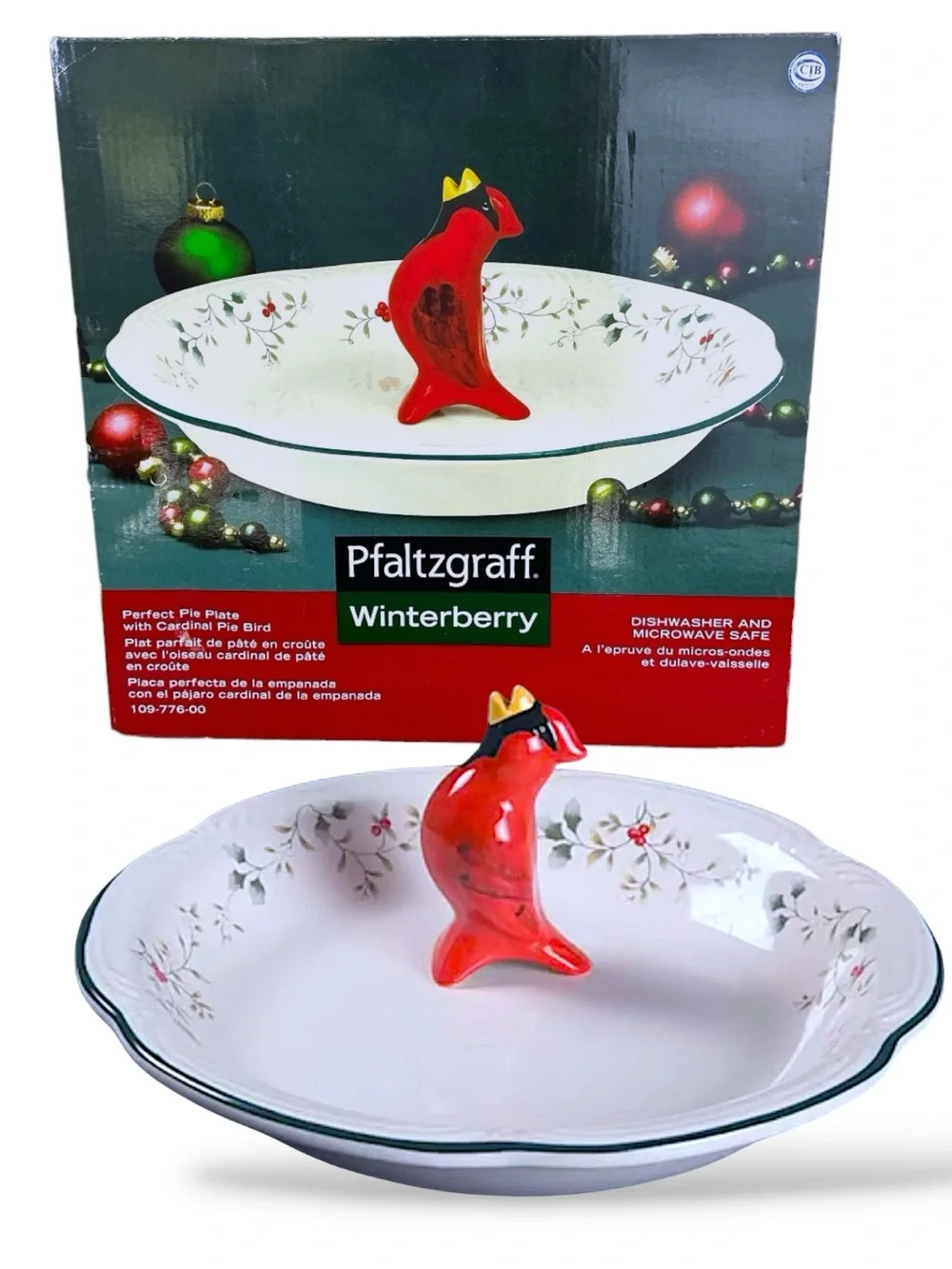 Pfaltzgraff Winterberry Perfect Pie Plate 10 1/2” Cardinal Pie Bird Retired NIB